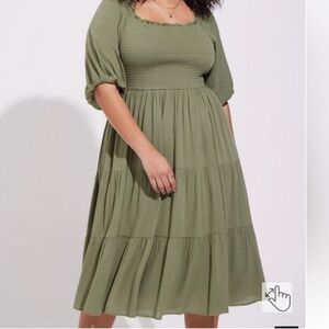 TORRID 🐍Midi Gauze off the shoulder Tiered Dress